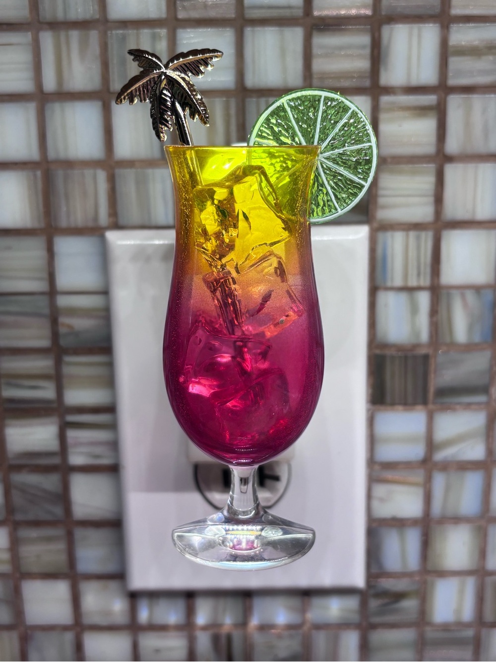 Wallflower Plug Ombre Pink to Yellow Hurricane Glass with Lime Accent